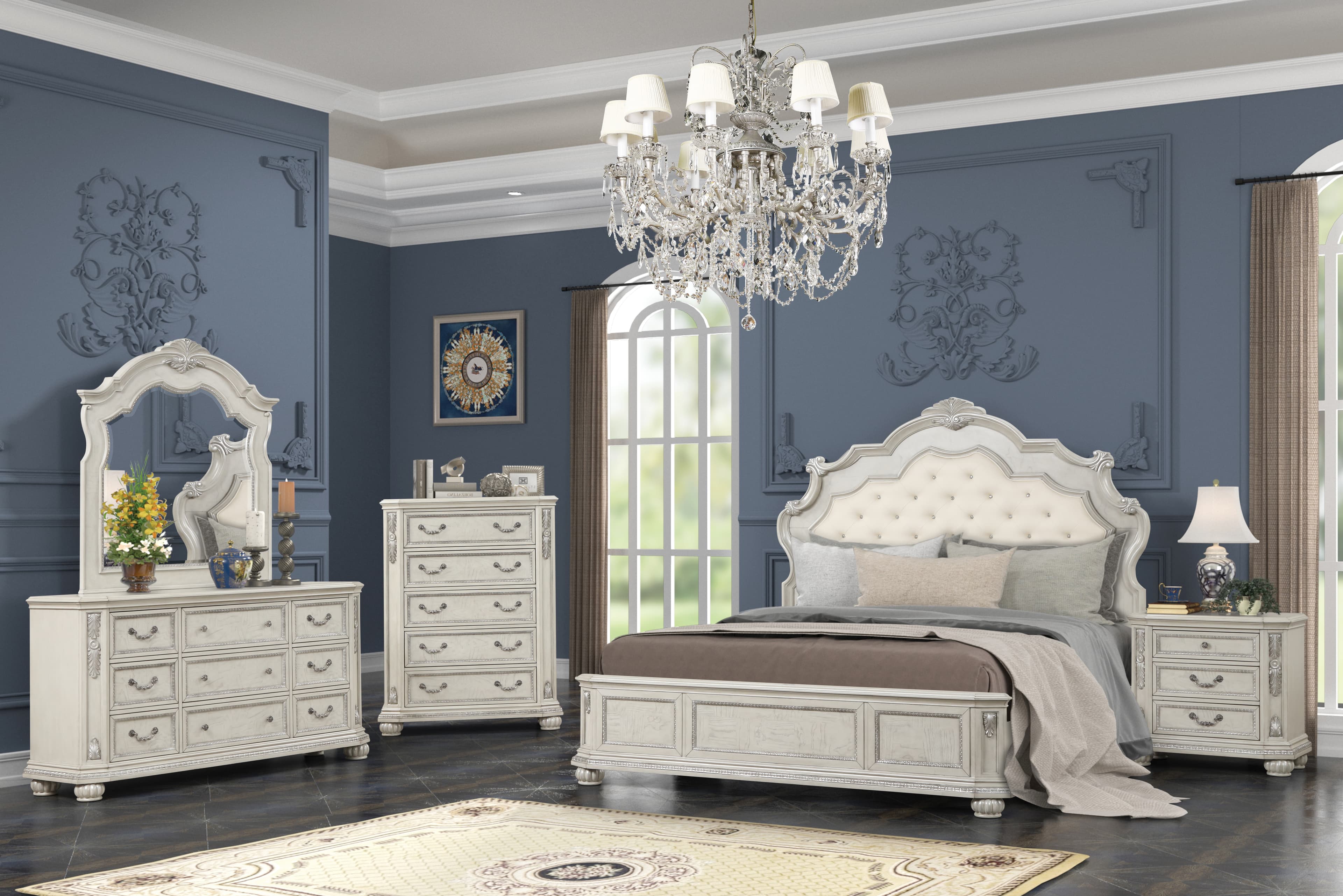 B104 King Bed — Antique White With Grey Undertones